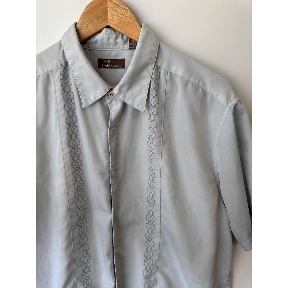 Cafe Luna Guayabera Shirt Embroidered Short‎ Sleeve Casual Mens Large - Picture 6 of 6
